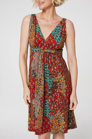 Orange | Peacock Print Short Sun Dress