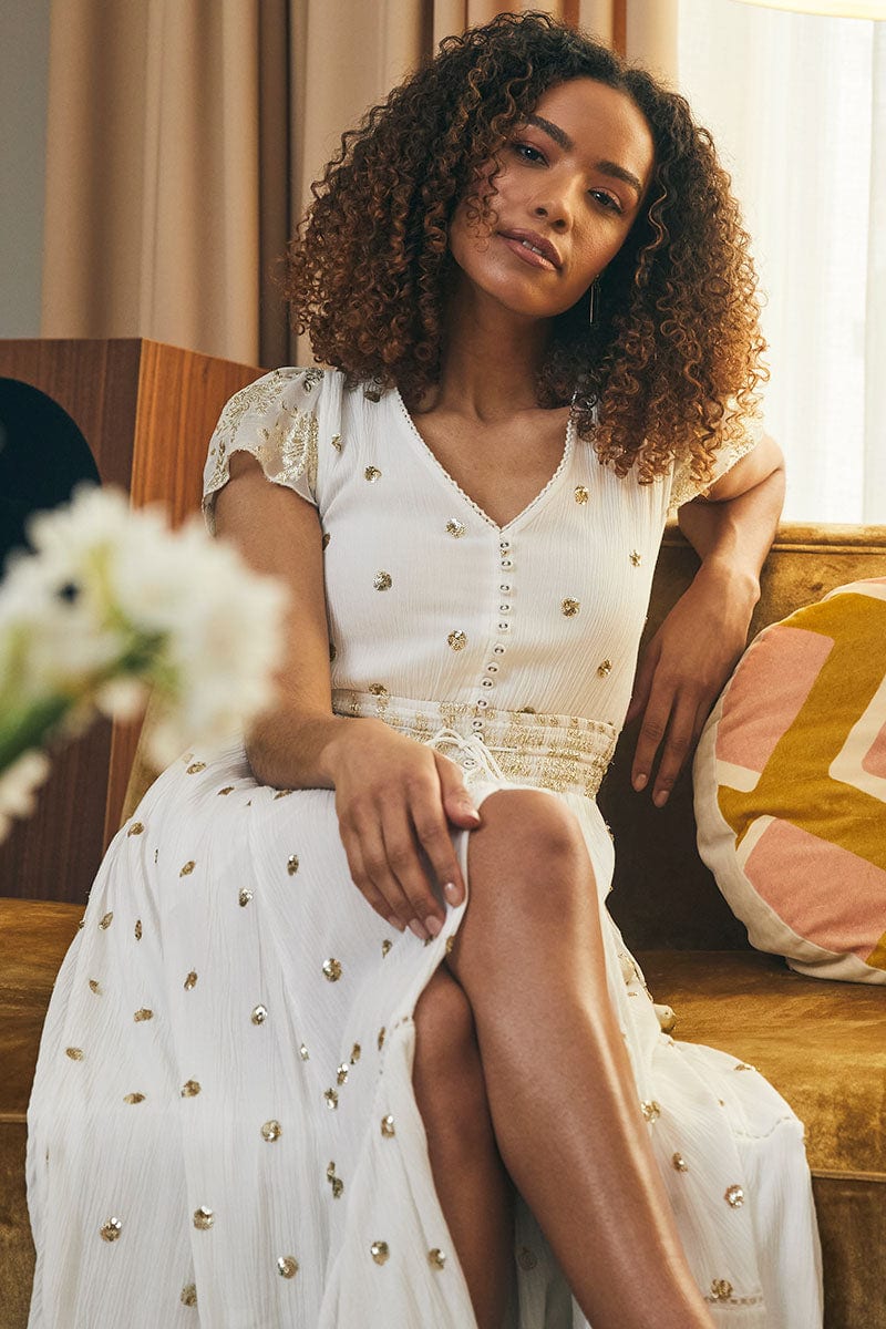 White | Sequin Cut-Out Back Maxi Dress