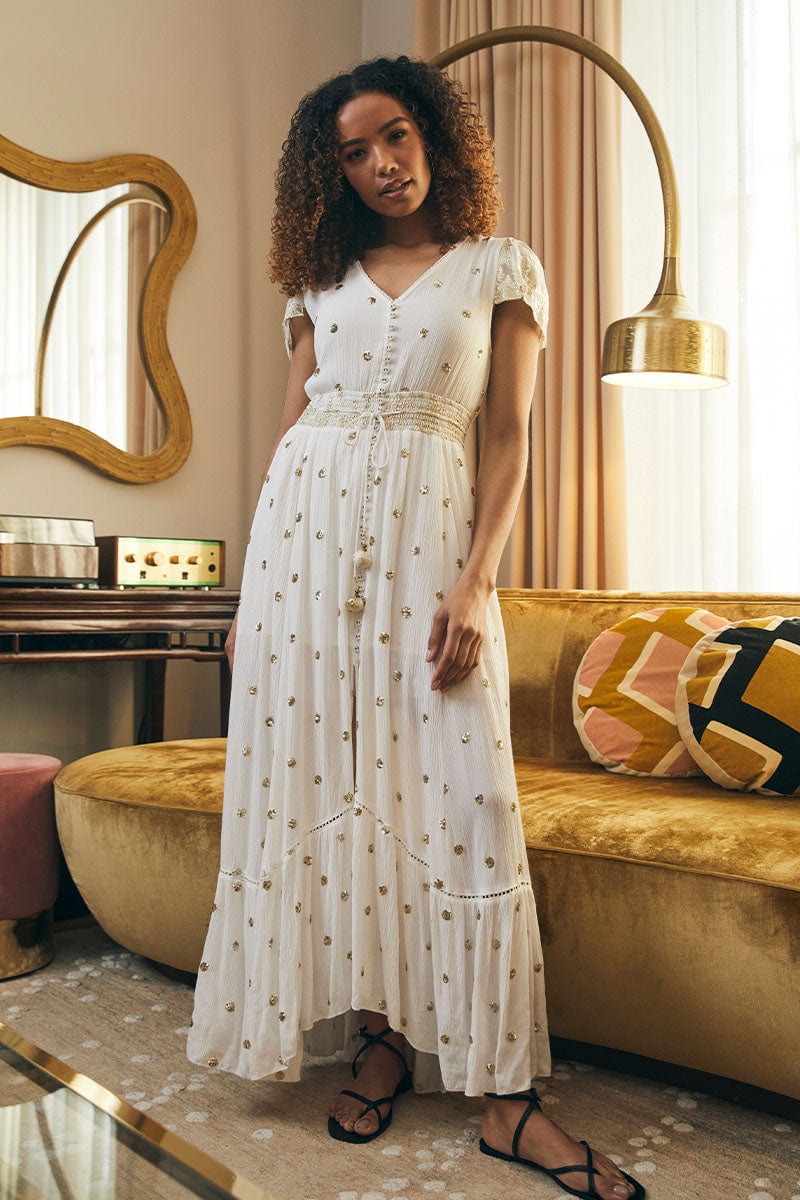 White | Sequin Cut-Out Back Maxi Dress