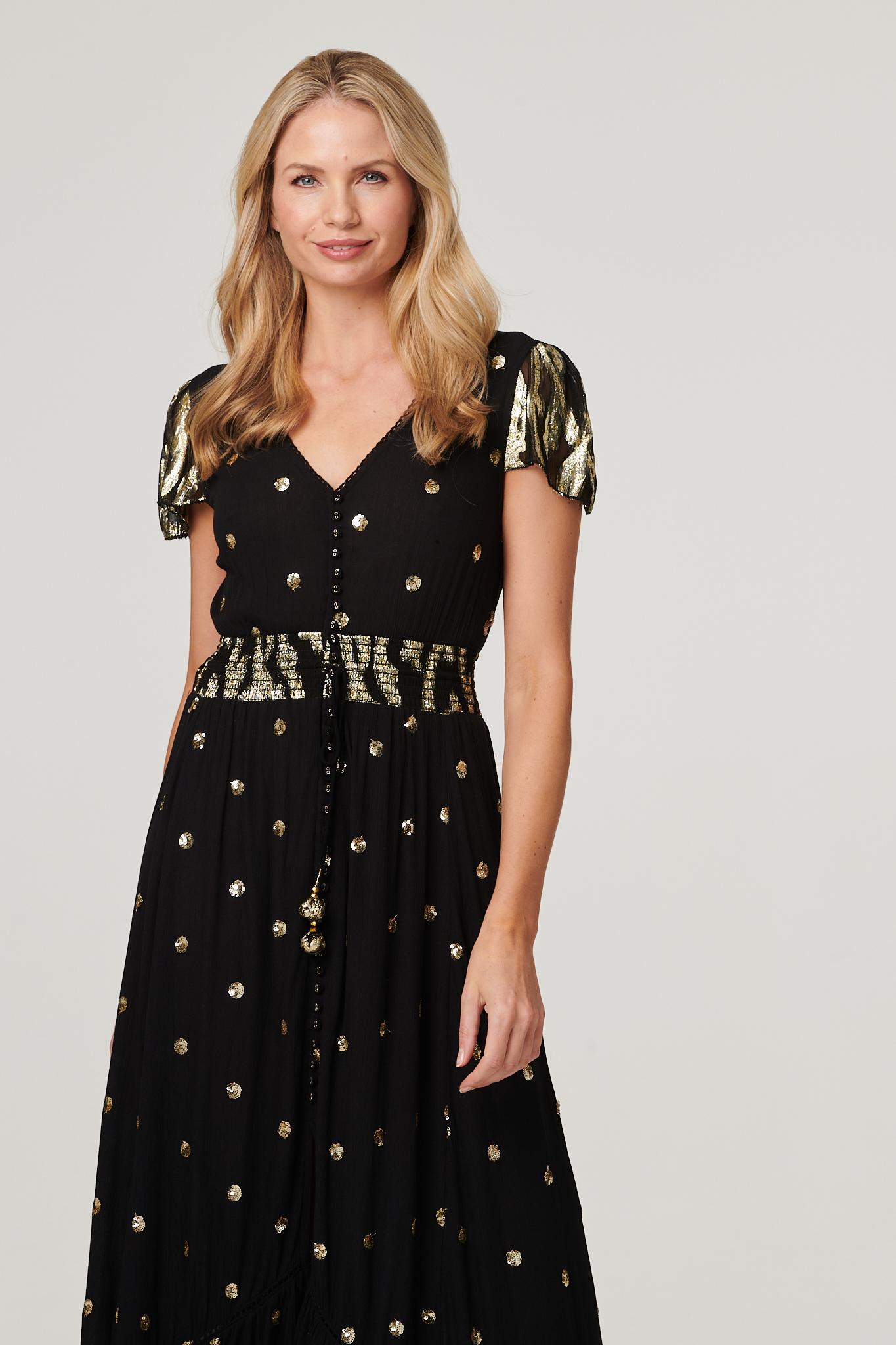 Black | Sequin Cut-Out Back Maxi Dress