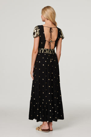 Black | Sequin Cut-Out Back Maxi Dress