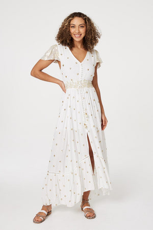 White | Sequin Cut-Out Back Maxi Dress