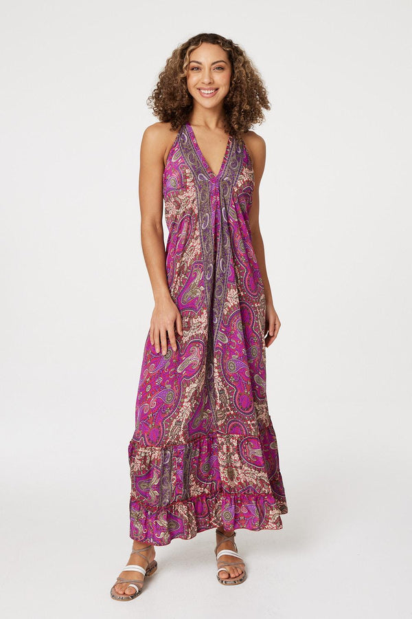 Pink | Paisley Halter Neck Maxi Dress