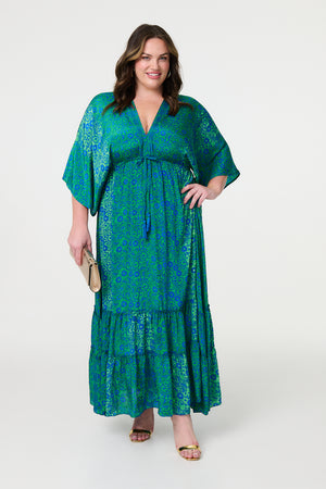 Blue | Floral Batwing Maxi Dress : Model is 5'8