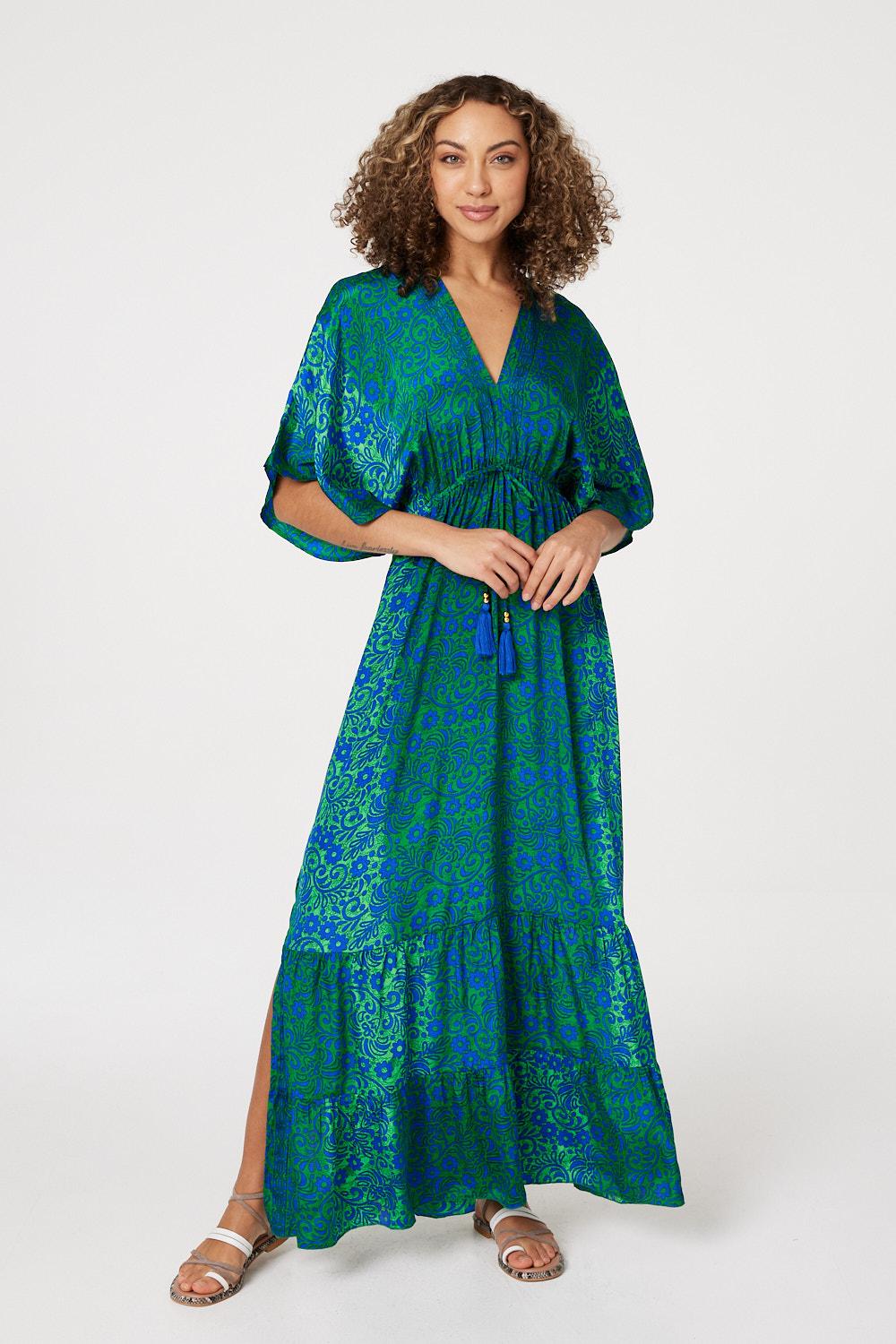 Green | Floral Side Split Maxi Dress
