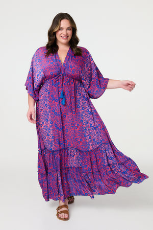 Pink | Floral Batwing Maxi Dress : Model is 5'8