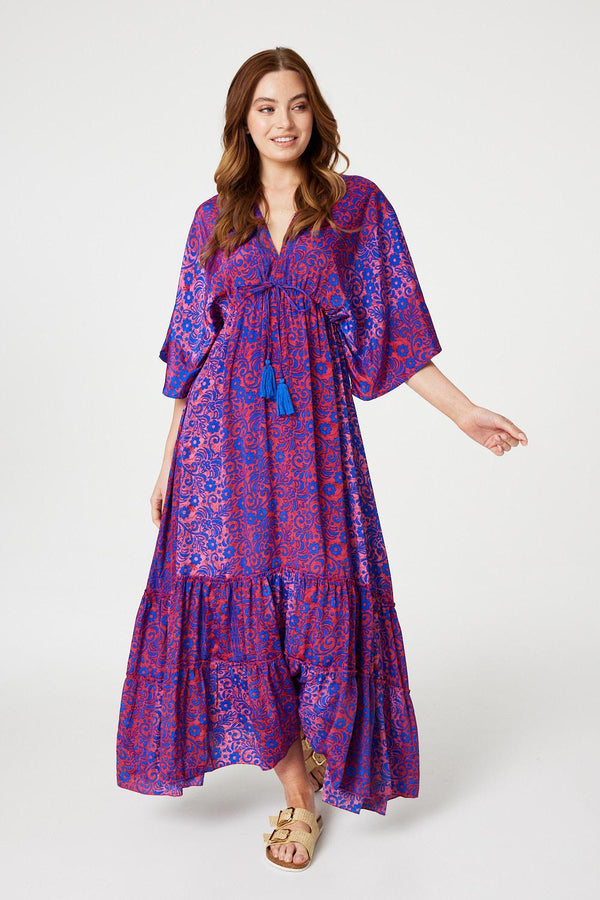 Blue | Floral Side Split Maxi Dress : Model is 5'9"/175 cm and wears UK8/EU36/US4/AUS8