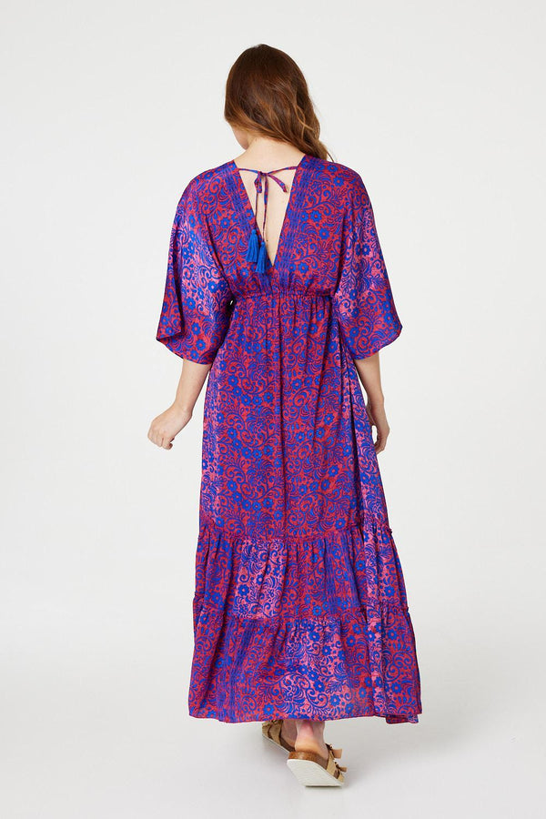 Blue | Floral Side Split Maxi Dress