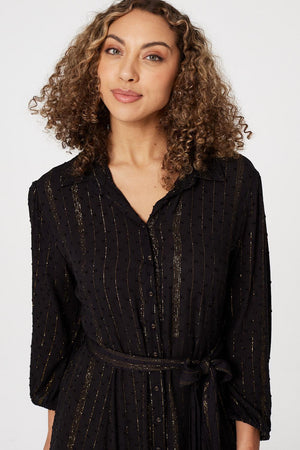 Black | Metallic Detail Maxi Shirt Dress