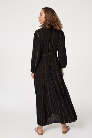 Black | Metallic Detail Maxi Shirt Dress