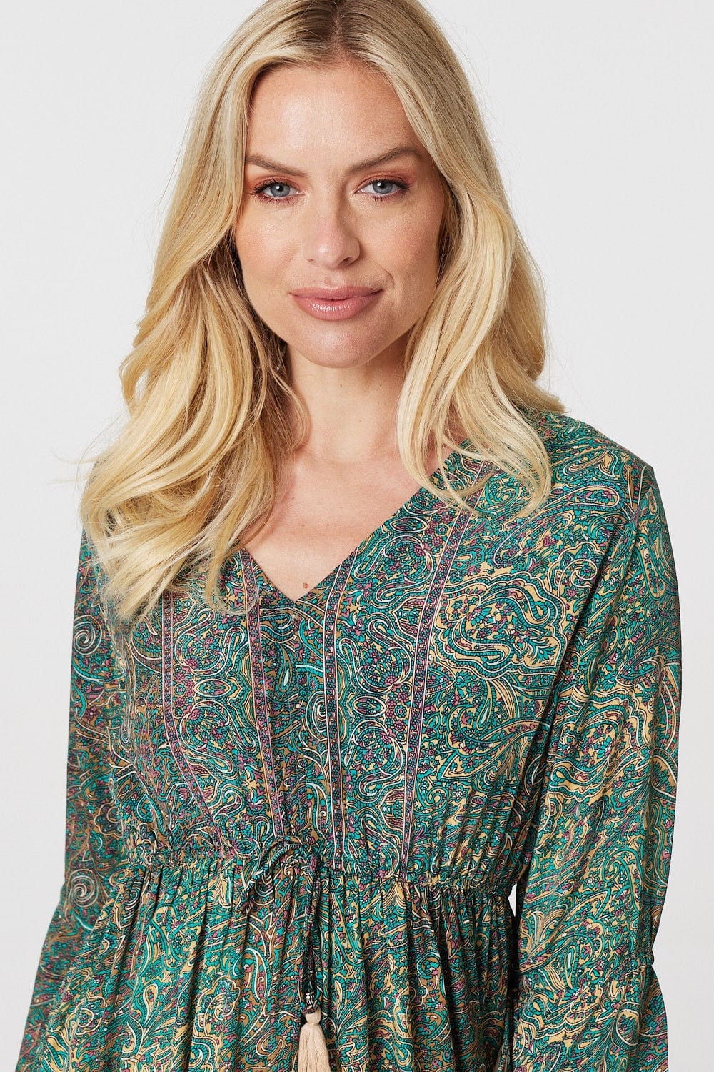 Green | Paisley Flare Sleeve Maxi Dress