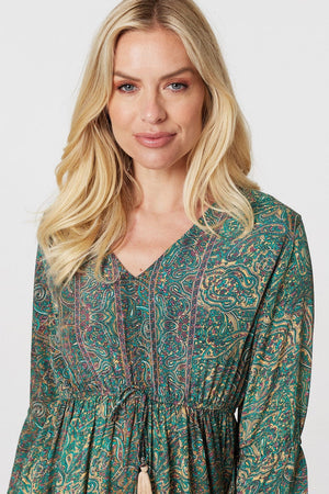 Green | Paisley Flare Sleeve Maxi Dress