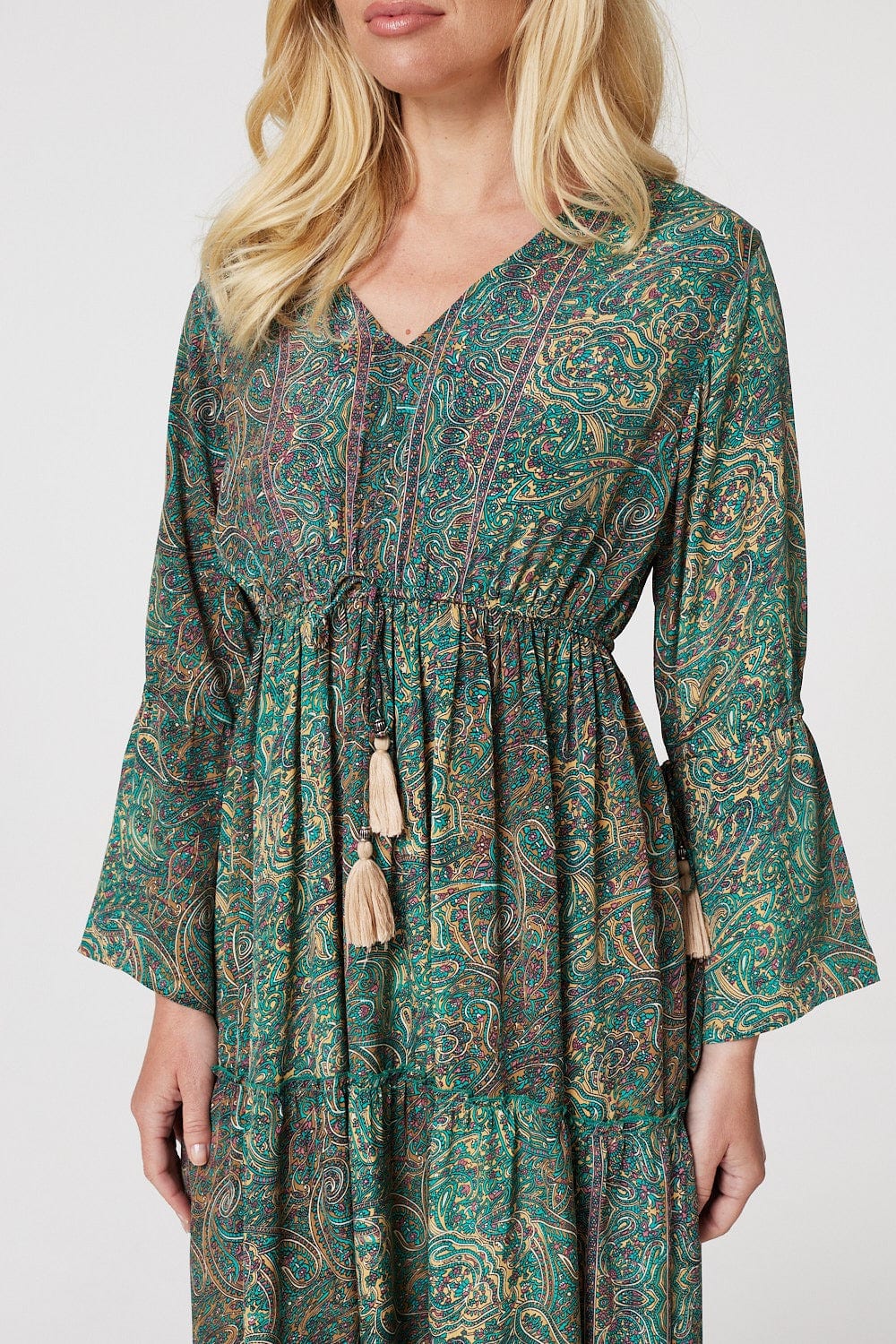 Green | Paisley Flare Sleeve Maxi Dress