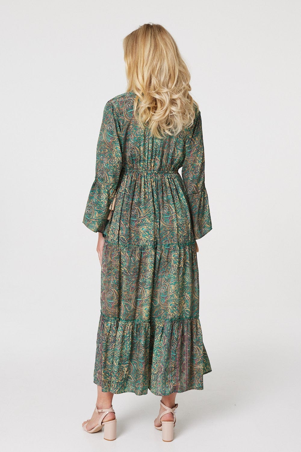 Green | Paisley Flare Sleeve Maxi Dress