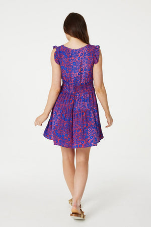 Pink | Paisley Frill Sleeve Mini Dress