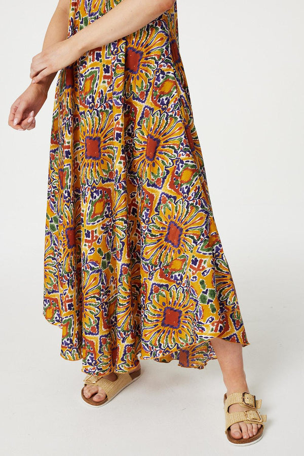 Yellow | Printed Tassel Detail Maxi Dress