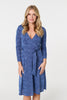 Blue | Floral Embossed Tie Waist Knee Length Dress
