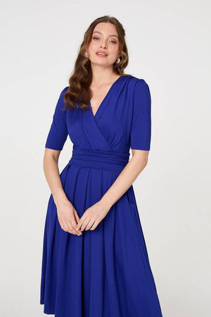Blue | Ruched Waist Jersey Wrap Dress
