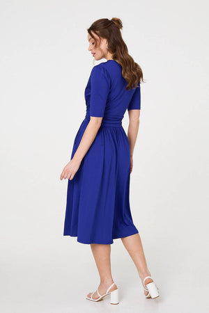 Blue | Ruched Waist Jersey Wrap Dress
