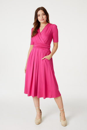 Pink | Ruched Waist Jersey Wrap Dress
