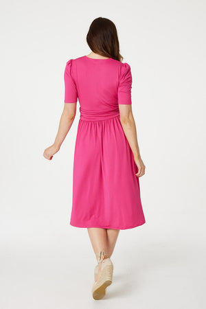 Fuchsia | Ruched Waist Jersey Wrap Dress