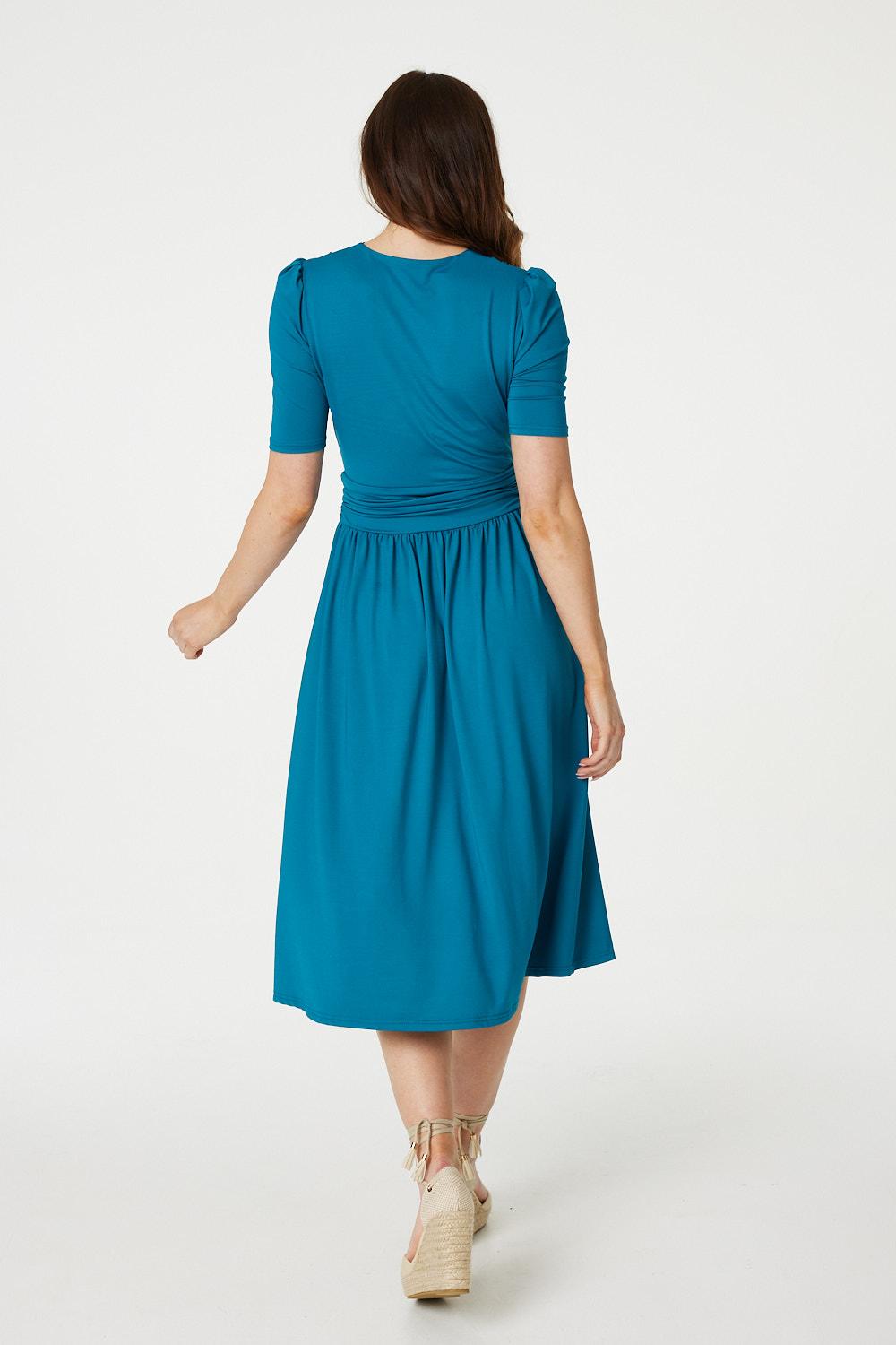 Turquoise | Ruched Waist Jersey Wrap Dress