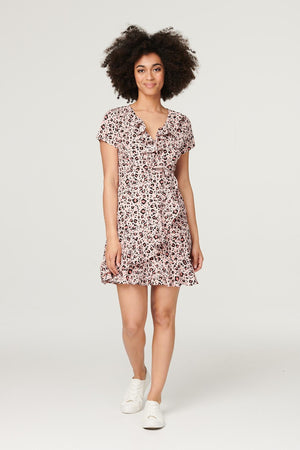 Pink | Leopard Print Mini Wrap Dress