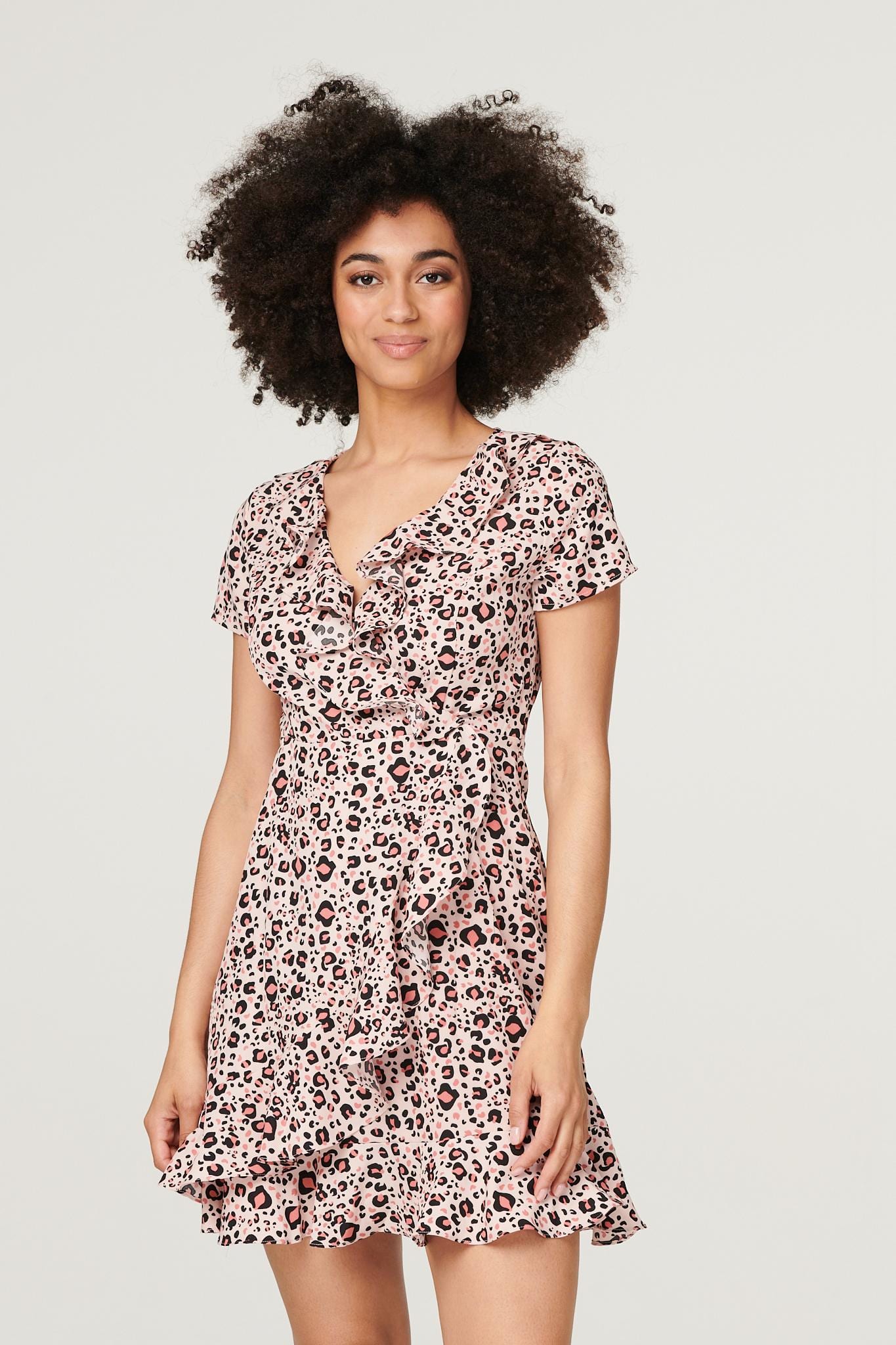Pink | Leopard Print Mini Wrap Dress