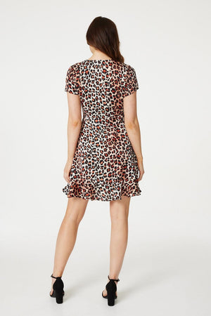 Rust | Leopard Print Frilled Short Dress