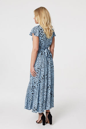 Blue | Animal Print Ruched Maxi Dress
