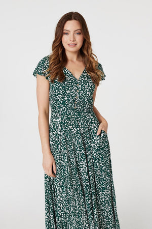 Green | Printed Ruched Waist Maxi Dress