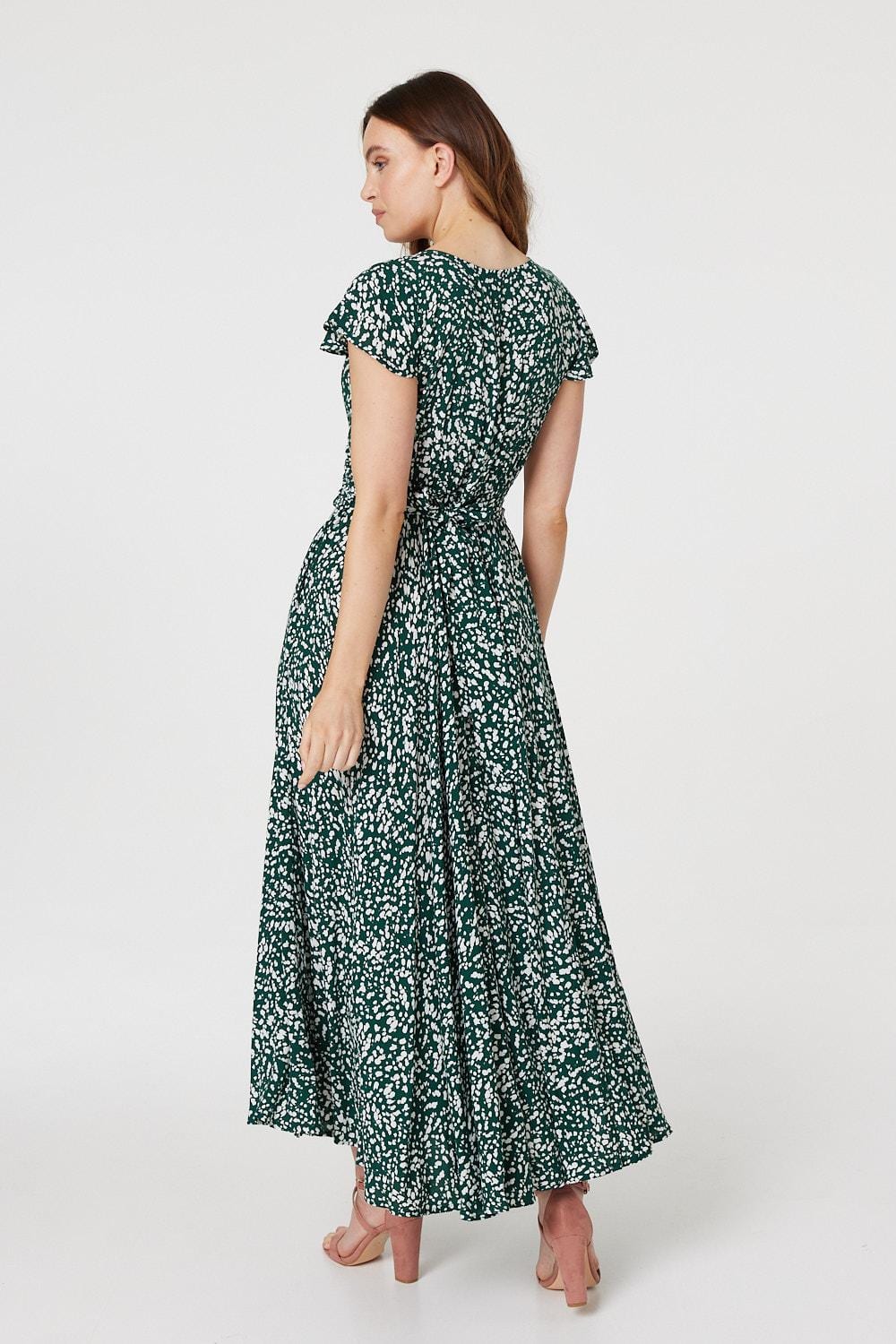 Green | Printed Ruched Waist Maxi Dress