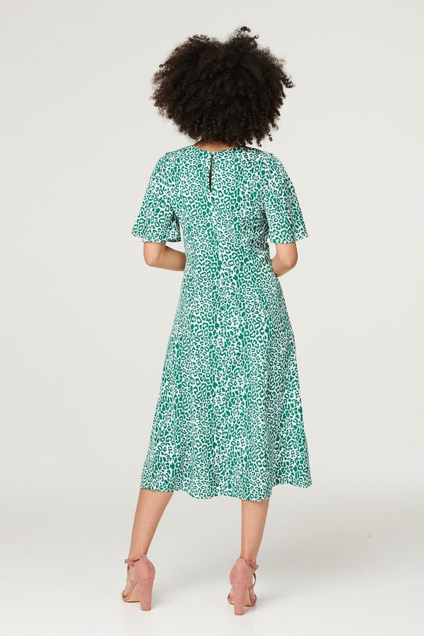 Green | Printed Angel Sleeve Tea Dress