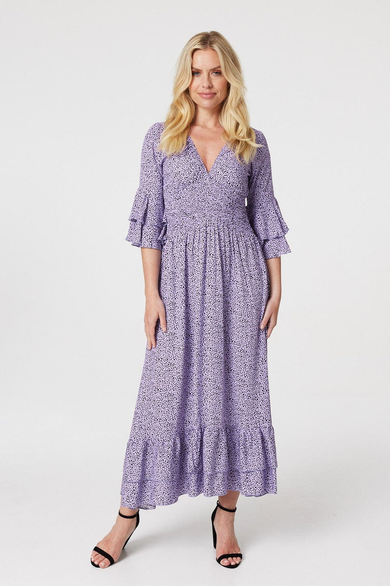 Purple | Printed Ruffle Sleeve Maxi Dress