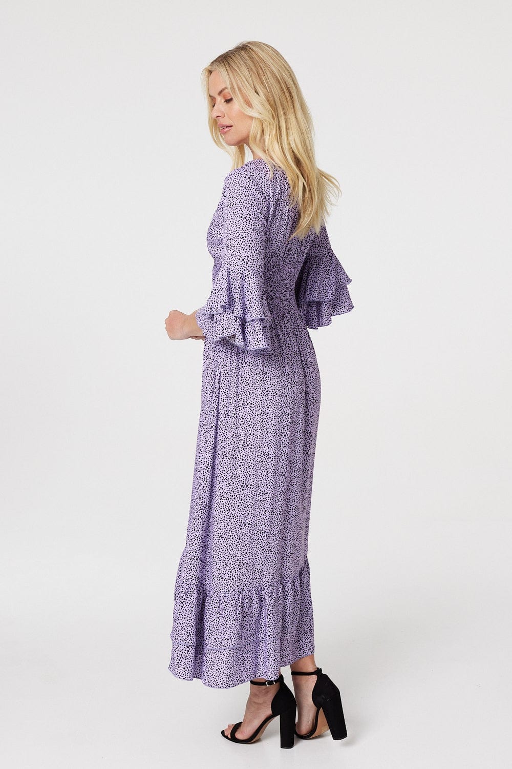 Purple | Printed Ruffle Sleeve Maxi Dress