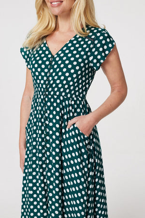 Green | Polka Dot Lace Trim Maxi Dress 