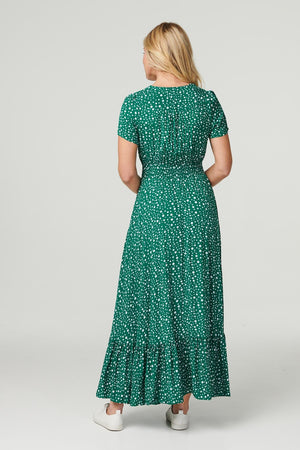 Green | Polka Dot Drawstring Maxi Dress