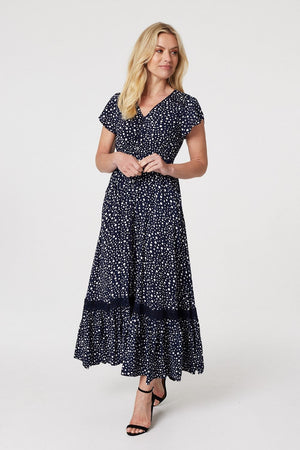 Navy | Polka Dot Maxi Dress with Pockets