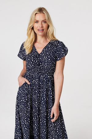 Navy | Polka Dot Maxi Dress with Pockets
