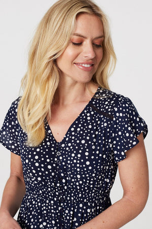 Navy | Polka Dot Maxi Dress with Pockets