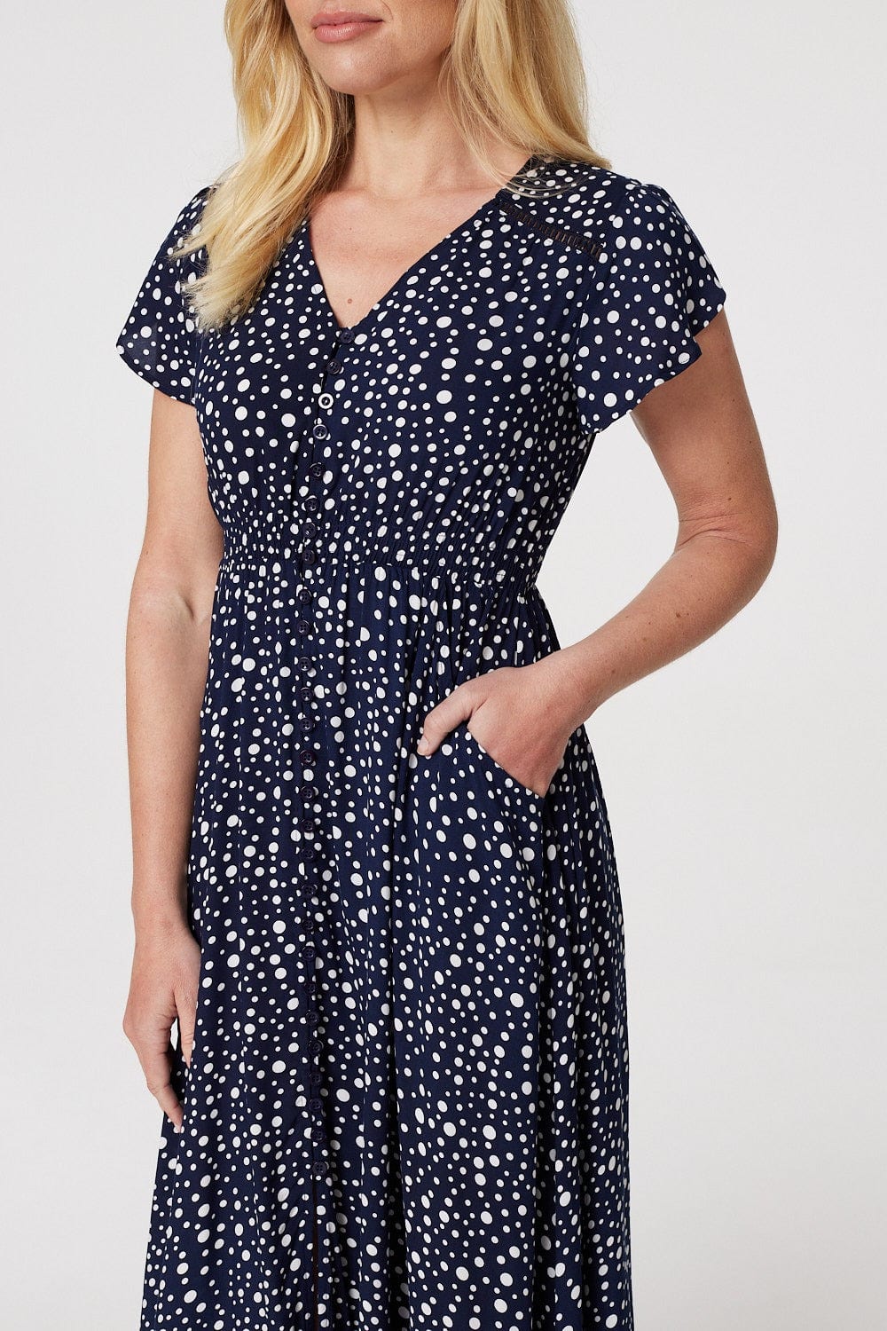Navy | Polka Dot Maxi Dress with Pockets