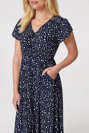 Navy | Polka Dot Maxi Dress with Pockets