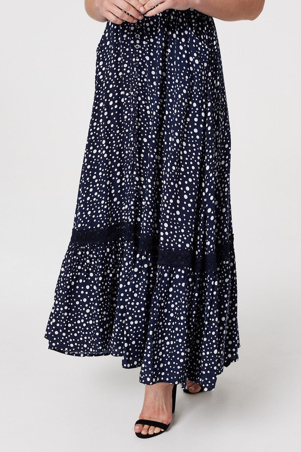 Navy | Polka Dot Maxi Dress with Pockets