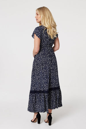 Navy | Polka Dot Maxi Dress with Pockets