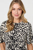Black | Animal Print 1/2 Flare Sleeve Midi Dress
