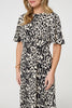 Black | Animal Print 1/2 Flare Sleeve Midi Dress
