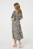 Black | Animal Print 1/2 Flare Sleeve Midi Dress
