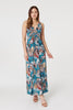 Teal | Feather Print Empire Maxi Dress