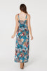 Teal | Feather Print Empire Maxi Dress