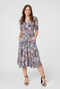 Blue | Mosaic Print Ruched Midi Dress